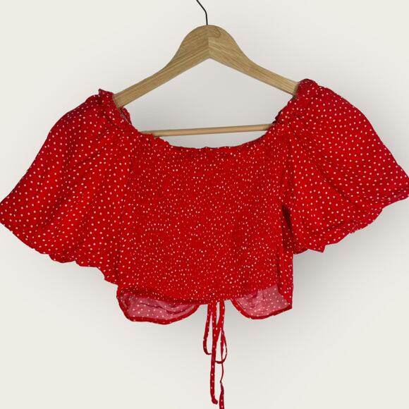 Zara Red Polka Dot Crop Top | XS | Red White Ruched Drawstring Front Festival - Picture 4 of 4
